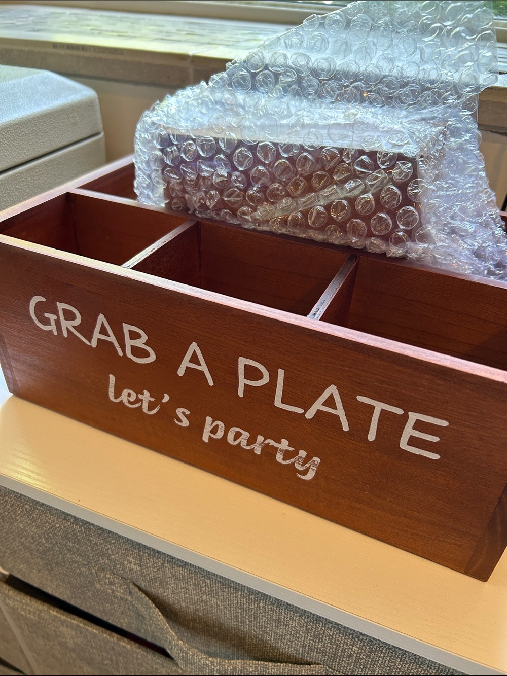 Wooden 'Grab a Plate' Party Serving Caddy - Brown